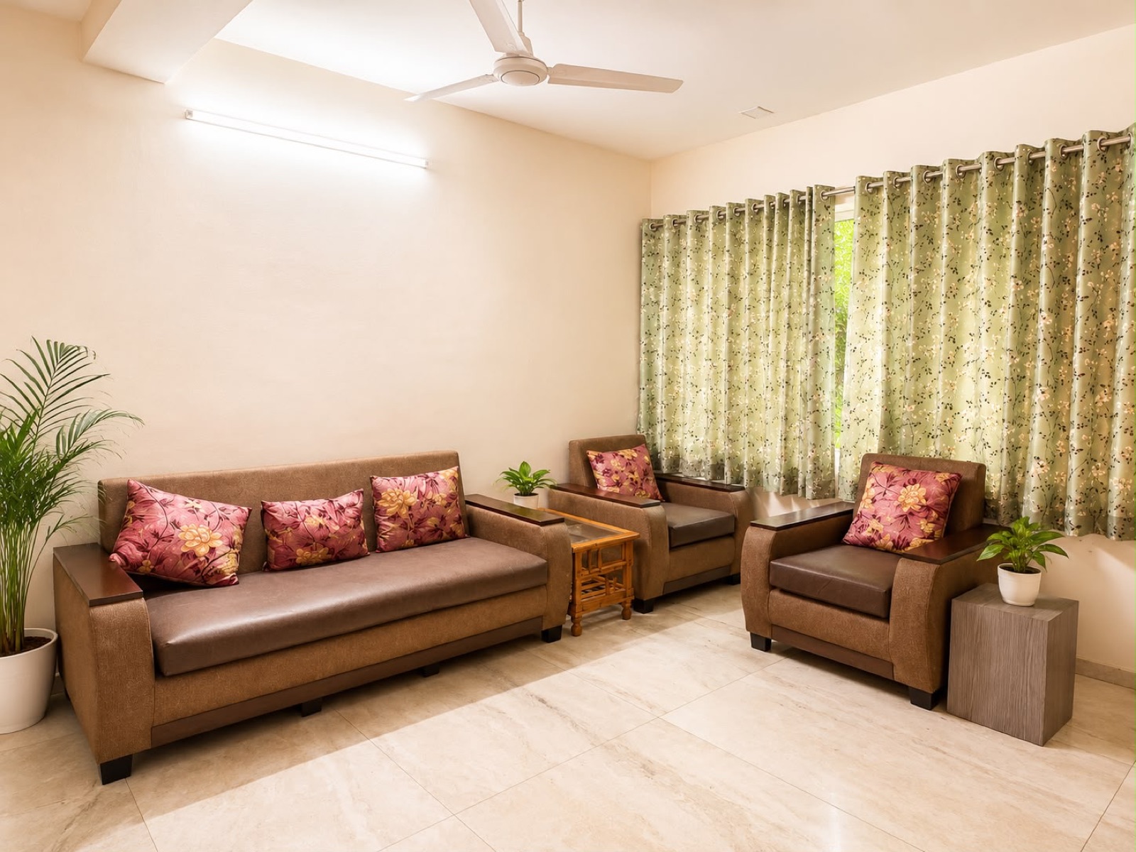 Family lounge with floral cushions